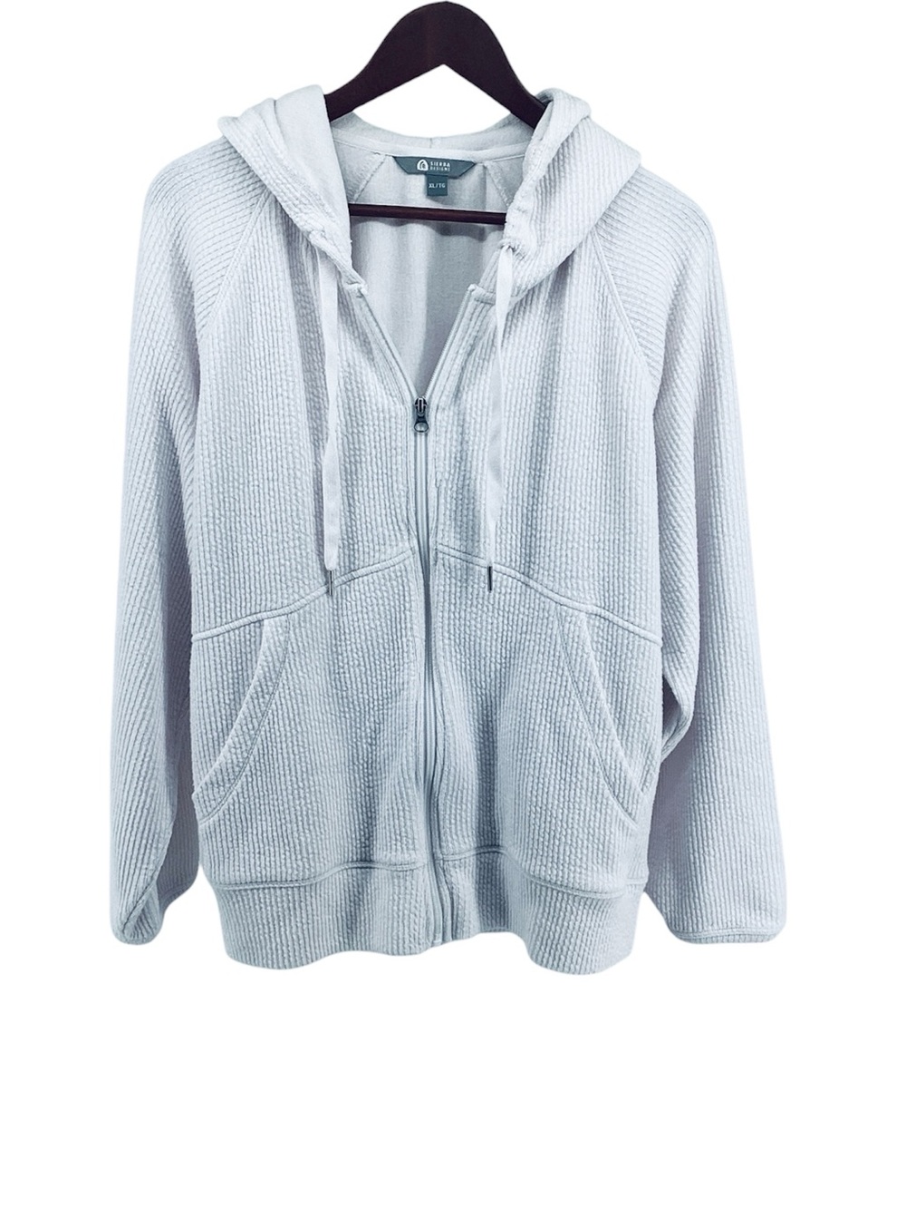 💚 Sierra Designs White Waffle Knit Zip Hoodie, Size XL